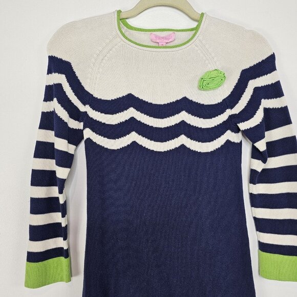 Lilly Pulitzer Girls Sweater Dress Youth 10 Navy Ivory Green Wedding Guest Party - Picture 8 of 9